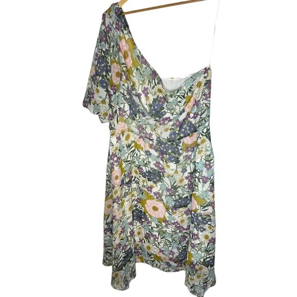 ESTELLE‎ Women's 3X Wildbloom Midi Dress Floral One shoulder Short Puff Sleeves - Picture 8 of 8
